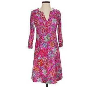 Jude Connally Tunic Shift pink paisley pullover Dress split neck size large